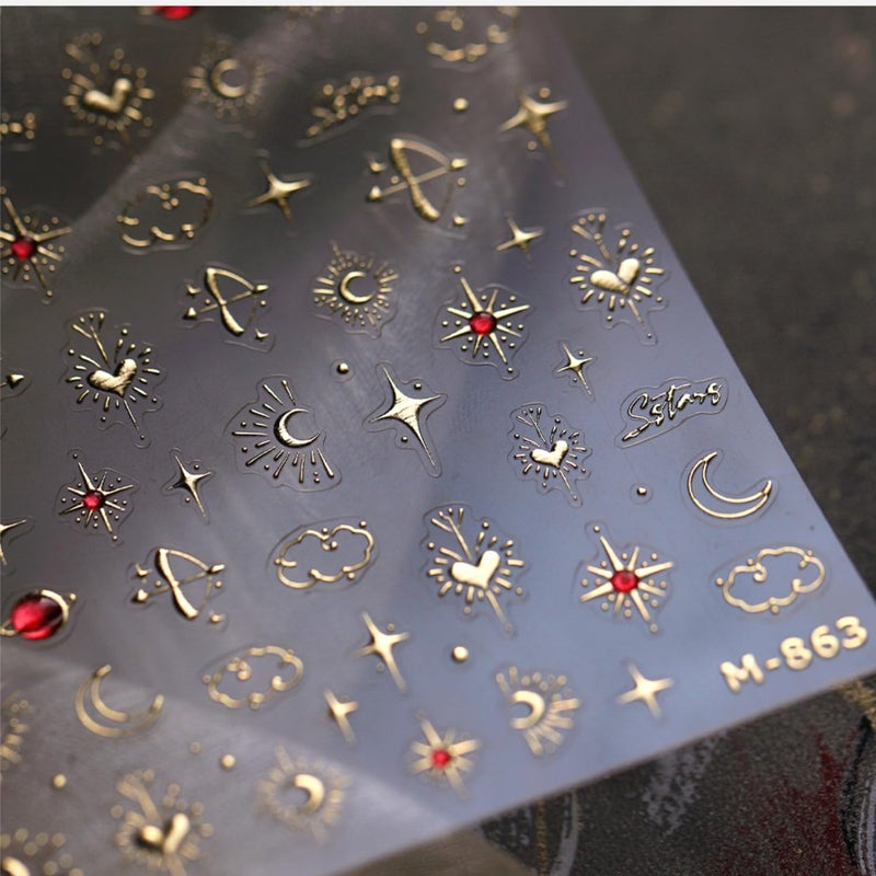 Namrec Gold Star Nail Stickers for Nail Art 3D Self Adhesive Moon Heart Nail Art Stickers Gold Star Nail Decals Glitter Nails Design for Acrylic Nails Heart Moon Star Nail Supplies for Women Girls - Image 4