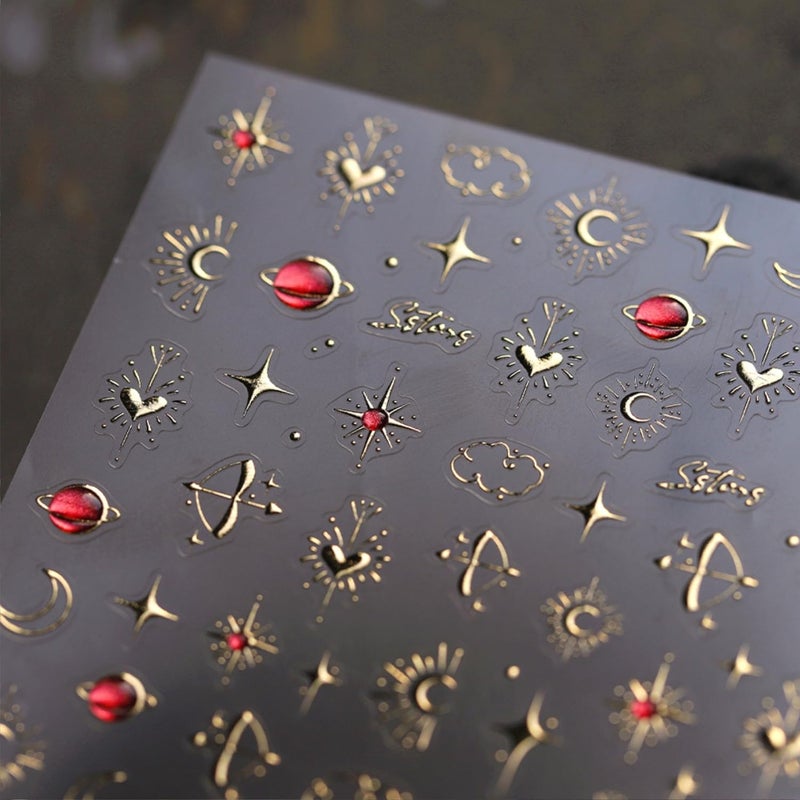 Namrec Gold Star Nail Stickers for Nail Art 3D Self Adhesive Moon Heart Nail Art Stickers Gold Star Nail Decals Glitter Nails Design for Acrylic Nails Heart Moon Star Nail Supplies for Women Girls - Image 2