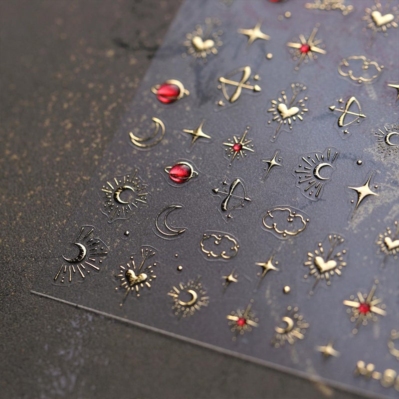 Namrec Gold Star Nail Stickers for Nail Art 3D Self Adhesive Moon Heart Nail Art Stickers Gold Star Nail Decals Glitter Nails Design for Acrylic Nails Heart Moon Star Nail Supplies for Women Girls - Image 3