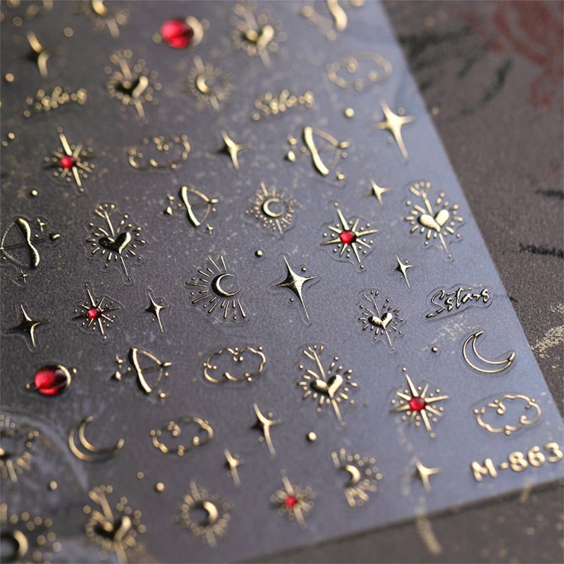 Namrec Gold Star Nail Stickers for Nail Art 3D Self Adhesive Moon Heart Nail Art Stickers Gold Star Nail Decals Glitter Nails Design for Acrylic Nails Heart Moon Star Nail Supplies for Women Girls - Image 1