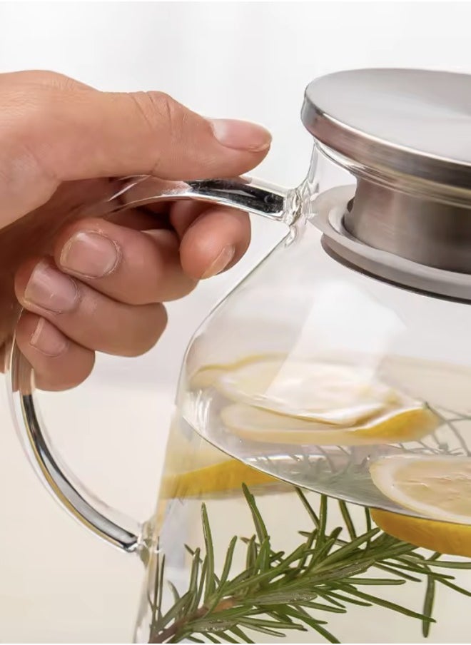 Generic - Clear Glass Pitcher with Steel Lid with Strainer Filter, for Beverage, Juice, Milk, Tea Hot Drinks, Heatable, Glass Jar, Large Capacity - Image 1