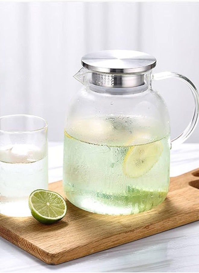 Generic - Clear Glass Pitcher with Steel Lid with Strainer Filter, for Beverage, Juice, Milk, Tea Hot Drinks, Heatable, Glass Jar, Large Capacity - Image 1