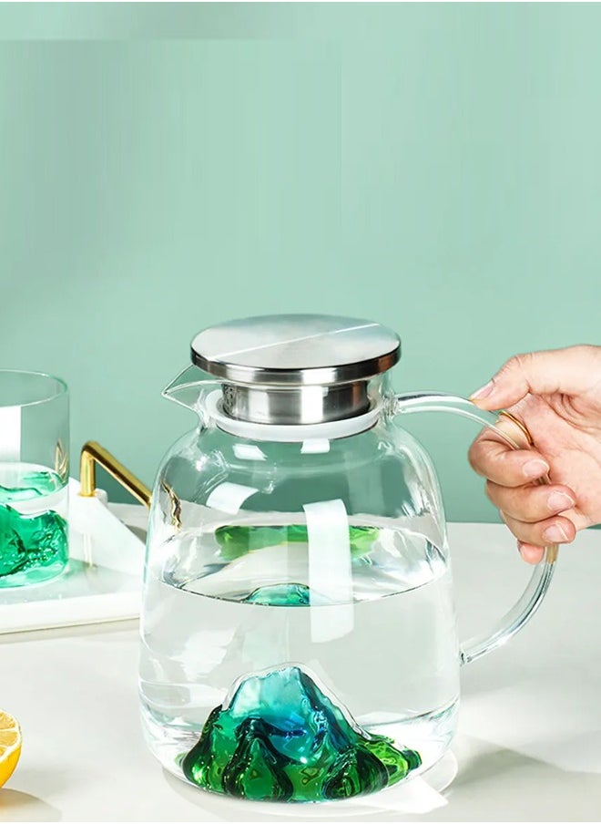 Generic - Clear Glass Pitcher with Steel Lid with Strainer Filter, for Beverage, Juice, Milk, Tea Hot Drinks, Heatable, Glass Jar, Large Capacity - Image 1