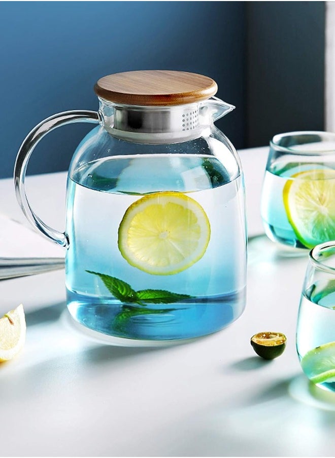 Generic - Clear Glass Pitcher with Steel Lid with Strainer Filter, for Beverage, Juice, Milk, Tea Hot Drinks, Heatable, Glass Jar, Large Capacity - Image 1