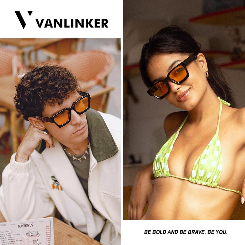 نظارات شمسية سميكة مربعة للرجال والنساء بتصميم ريترو مع عدسات مستطيلة سميكة حماية UV400 VL9731 - Image 2