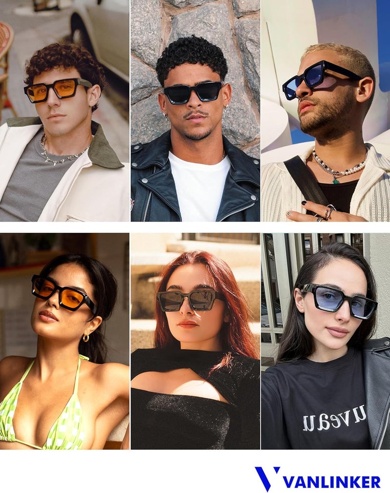 نظارات شمسية سميكة مربعة للرجال والنساء بتصميم ريترو مع عدسات مستطيلة سميكة حماية UV400 VL9731 - Image 3