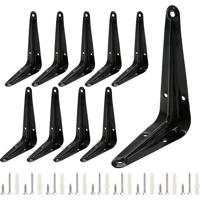 Uenhoy 10 Pack Black Shelf Brackets 4 x 3 inch Metal Floating Shelf Brackets Heavy Duty Wall Mount L Brackets Corner Braces for Wood Boards - Image 2