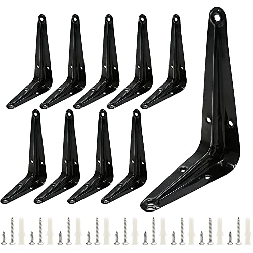Uenhoy 10 Pack Black Shelf Brackets 4 x 3 inch Metal Floating Shelf Brackets Heavy Duty Wall Mount L Brackets Corner Braces for Wood Boards - Image 1