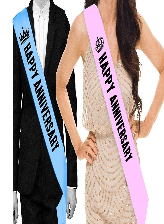 Hubops happy anniversary Sash for Party Decoration Combo Pack (blue and pink) - Image 1