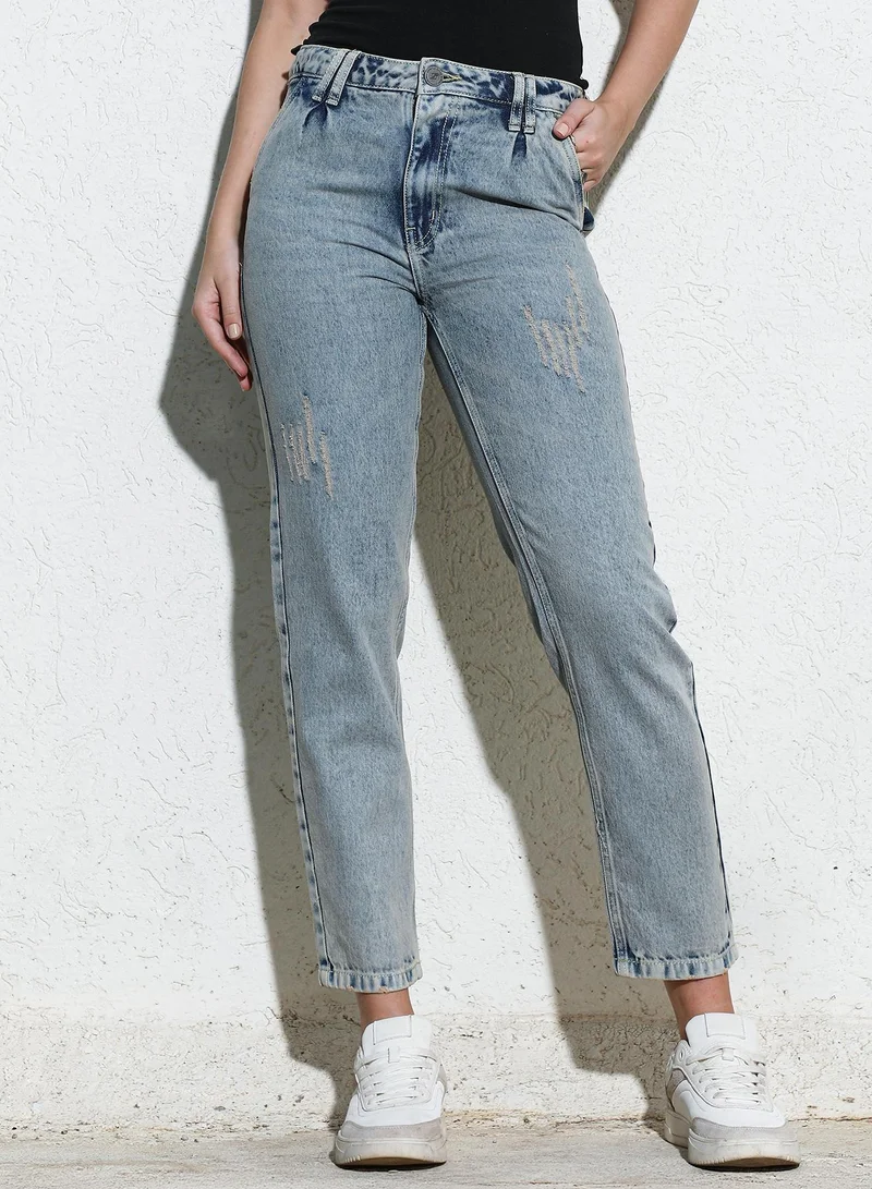 كامبوس سوترا جينز نسائي أزرق نيلي غسيل حمضي بخصر عالٍ بقصة عادية و إغلاق بأزرار