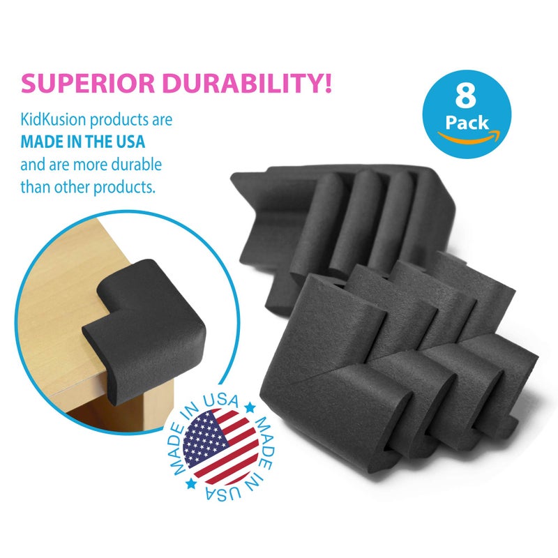 Kidkusion Corner Cushions, Black - 8 Pack | Foam Safety; Table Protector; Furniture Safety; Edge Guard - Image 4