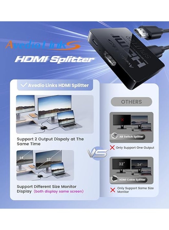 avedio links HDMI Splitter 1 in 2 Out【with 4ft HDMI Cable 】 4K HDMI avedio links HDMI Splitter 1 in 2 Out【with 4ft HDMI Cable 】 4K HDMI Splitter for Dual Monitors Duplicate/Mirror OnlySplitter for Dual Monitors Duplicate/Mirror Only - Image 4