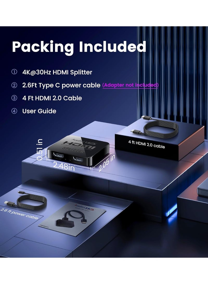 avedio links HDMI Splitter 1 in 2 Out【with 4ft HDMI Cable 】 4K HDMI avedio links HDMI Splitter 1 in 2 Out【with 4ft HDMI Cable 】 4K HDMI Splitter for Dual Monitors Duplicate/Mirror OnlySplitter for Dual Monitors Duplicate/Mirror Only - Image 2