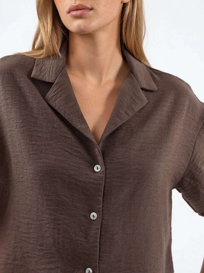 Busem BUSEM Textured Crop Shirt with Button Closure