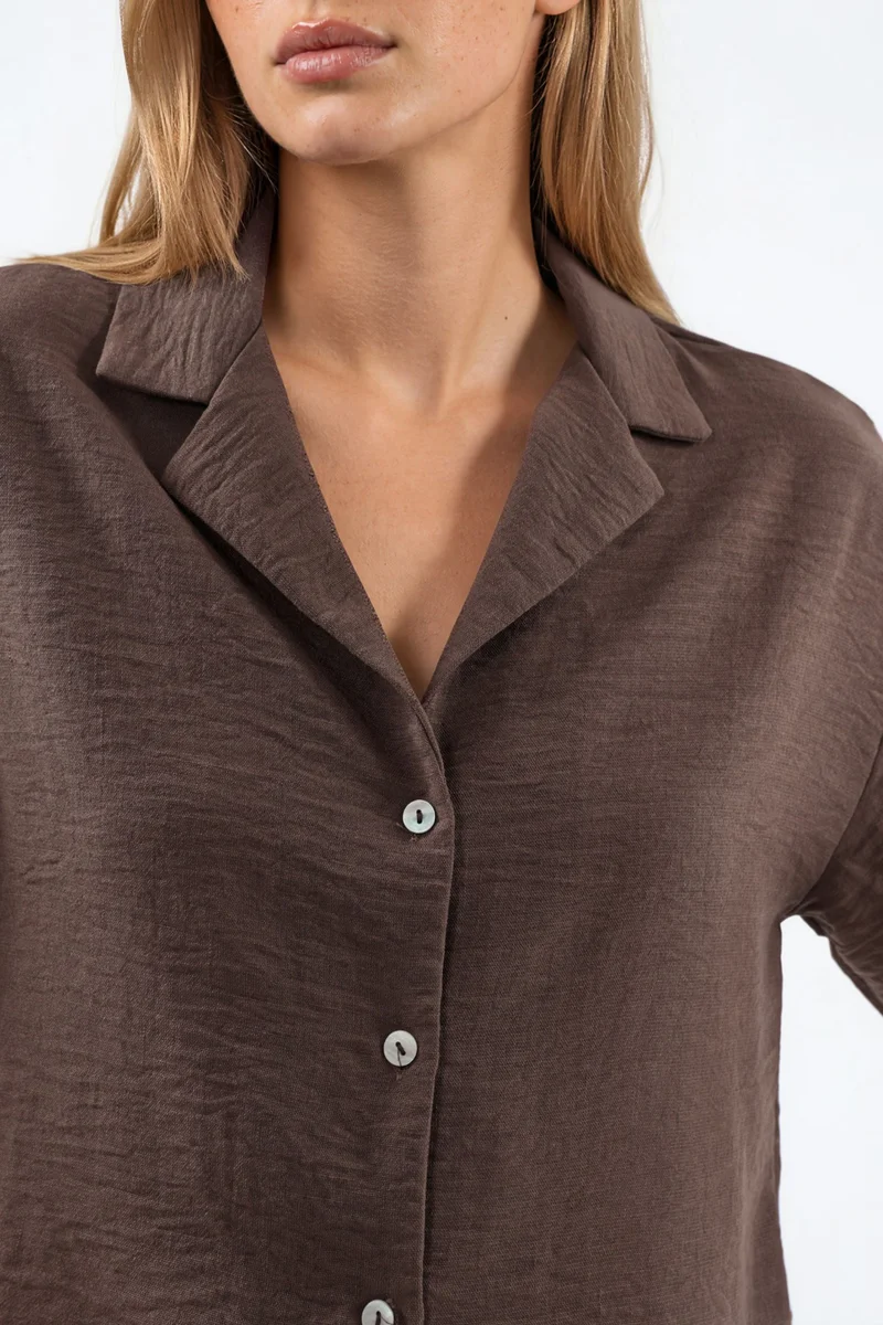 Busem BUSEM Textured Crop Shirt with Button Closure
