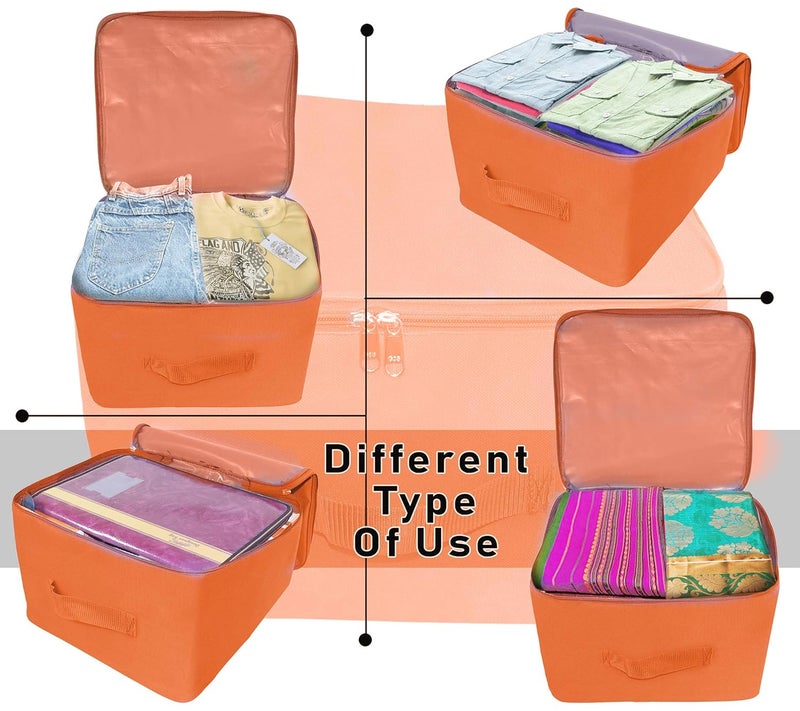 TULMAN 2 Pack Nylon Wardrobe Bag 34L Underbed Storage MoistureProof Saree Cover with Zipper Closure Handle Heavy Duty Orange 381 x 254 x 355 cm SpaceSaving Storage for Clothes - Image 5