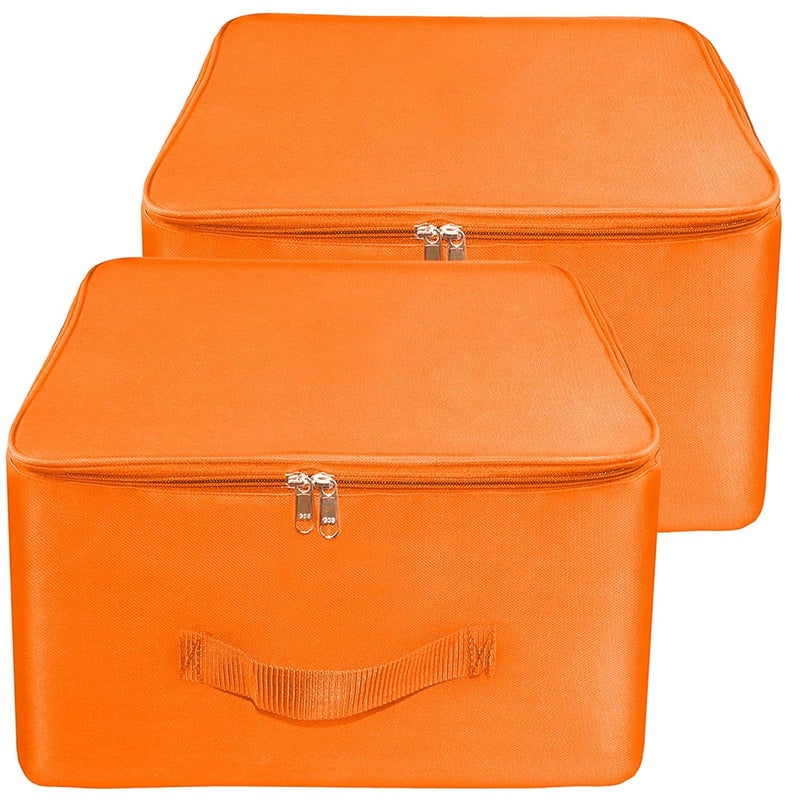 TULMAN 2 Pack Nylon Wardrobe Bag 34L Underbed Storage MoistureProof Saree Cover with Zipper Closure Handle Heavy Duty Orange 381 x 254 x 355 cm SpaceSaving Storage for Clothes - Image 1