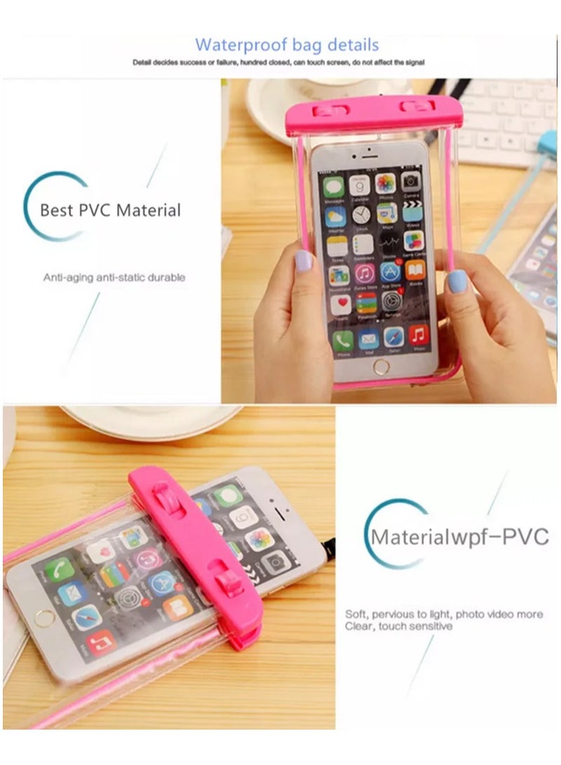 بيتشو جراب هاتف محمول عالمي مقاوم للماء للاستخدام في الهواء الطلق والشاطئ وحمام السباحة والمشي لمسافات طويلة وحقيبة جافة للسفر، محكم الغلق والسباحة والغطس وركوب الأمواج، وردي - Image 5