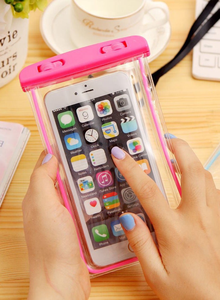 بيتشو جراب هاتف محمول عالمي مقاوم للماء للاستخدام في الهواء الطلق والشاطئ وحمام السباحة والمشي لمسافات طويلة وحقيبة جافة للسفر، محكم الغلق والسباحة والغطس وركوب الأمواج، وردي - Image 2