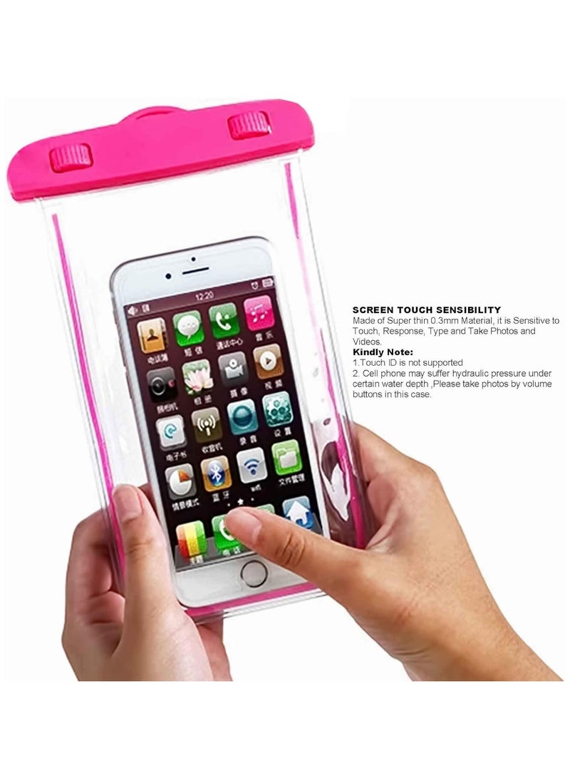 بيتشو جراب هاتف محمول عالمي مقاوم للماء للاستخدام في الهواء الطلق والشاطئ وحمام السباحة والمشي لمسافات طويلة وحقيبة جافة للسفر، محكم الغلق والسباحة والغطس وركوب الأمواج، وردي - Image 3