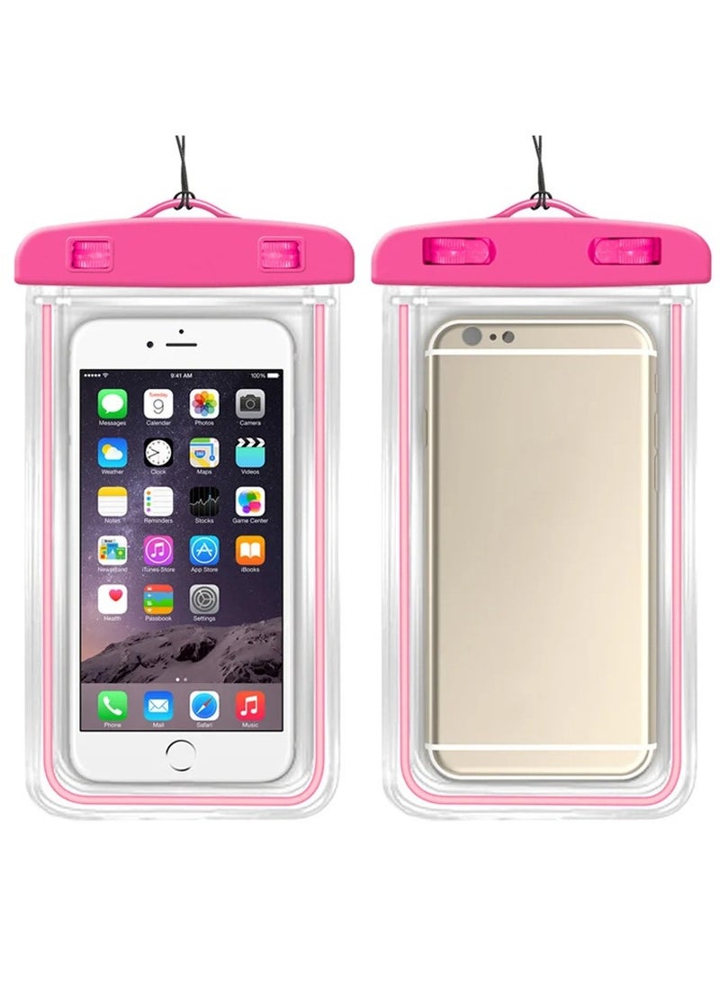 بيتشو جراب هاتف محمول عالمي مقاوم للماء للاستخدام في الهواء الطلق والشاطئ وحمام السباحة والمشي لمسافات طويلة وحقيبة جافة للسفر، محكم الغلق والسباحة والغطس وركوب الأمواج، وردي - Image 1