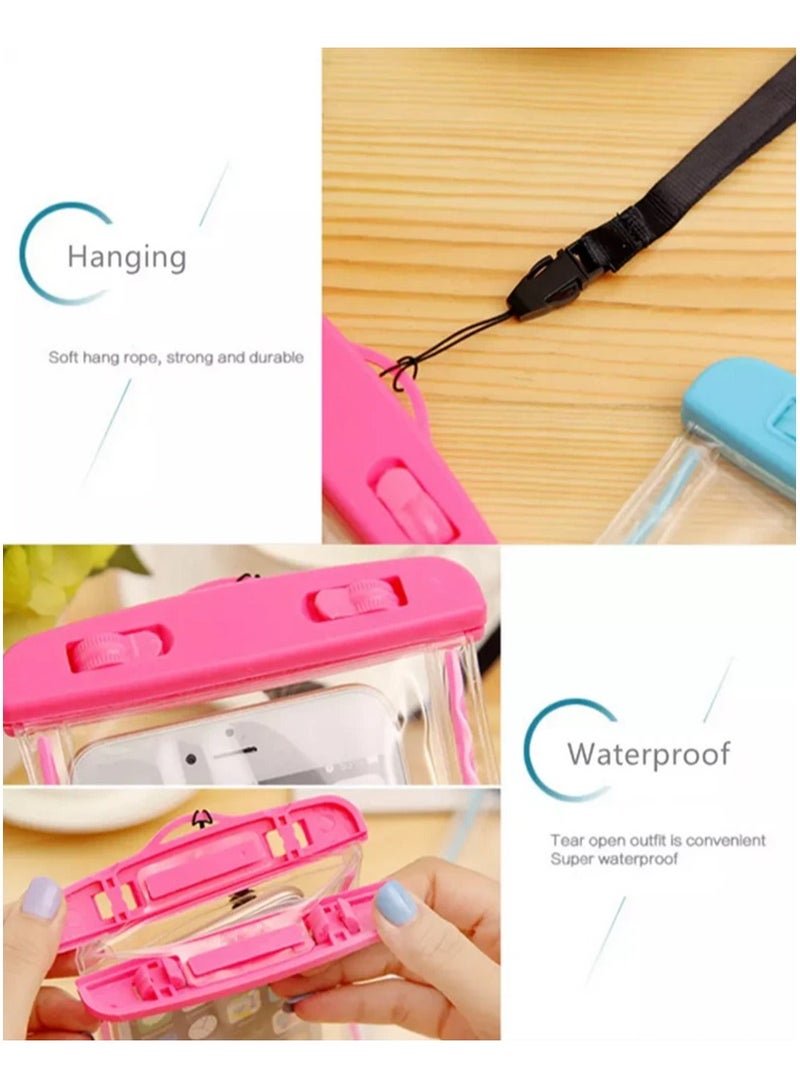 بيتشو جراب هاتف محمول عالمي مقاوم للماء للاستخدام في الهواء الطلق والشاطئ وحمام السباحة والمشي لمسافات طويلة وحقيبة جافة للسفر، محكم الغلق والسباحة والغطس وركوب الأمواج، وردي - Image 4