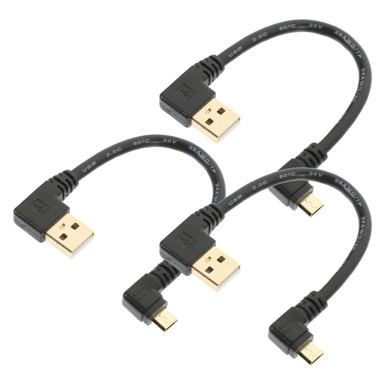 3pcs 6 Inch Right Angle Micro USB Cable Fast Charging Data Sync For Smartphones Tablets White - Image 2