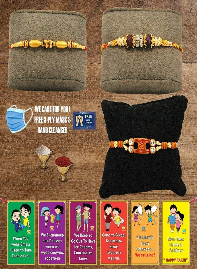 BOGATCHI M3Mb-9 Designer Rakhi for Brother, Rakhi Set of 3, Royal Rakhi Set- 3, Set of 3 Beautiful Rakhi for Bhai - Image 1