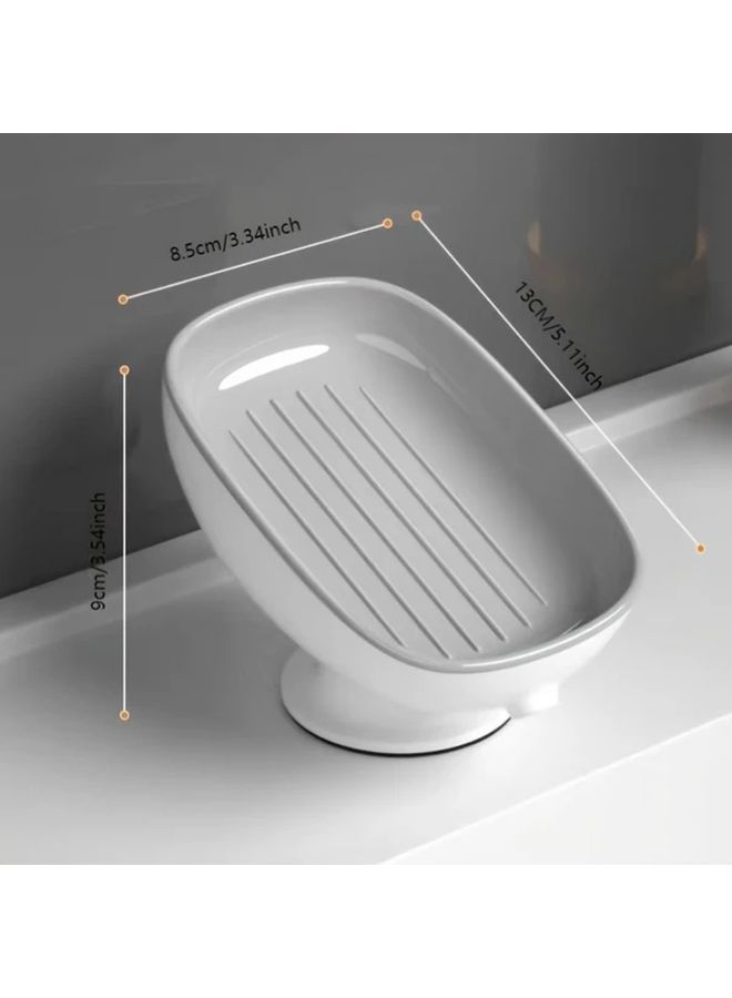 Blue Adjustable Angle Soap Dish Wall Mounted Oval Plastic Soap Holder With Drain Removable Suction Cup Tray - Image 4