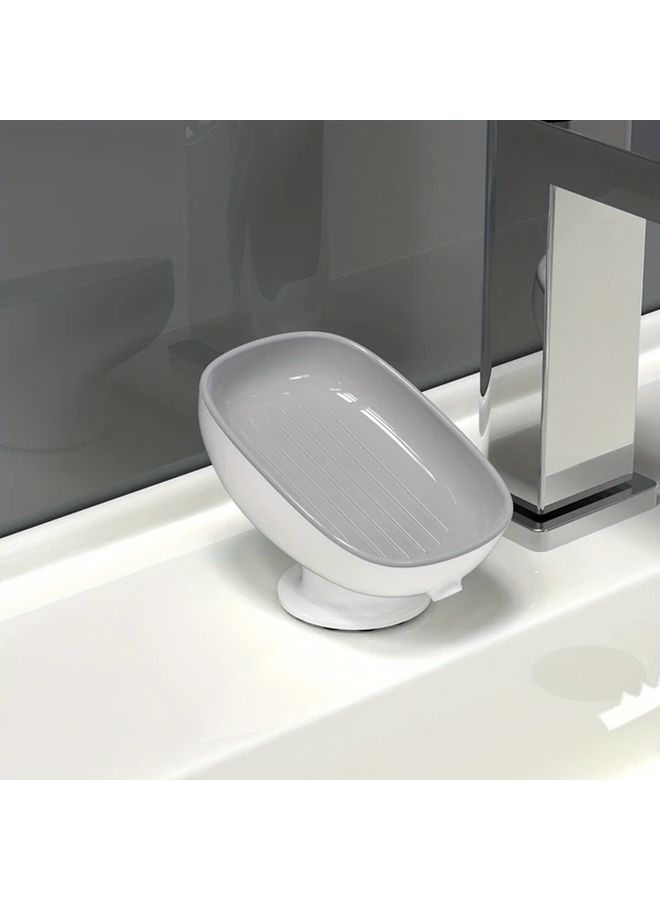 Blue Adjustable Angle Soap Dish Wall Mounted Oval Plastic Soap Holder With Drain Removable Suction Cup Tray - Image 5