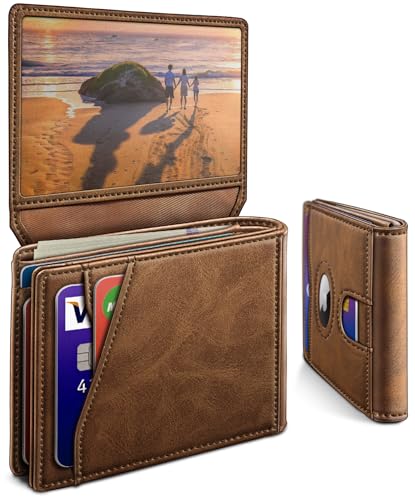miyozi AirTag Wallet for Men Slim Leather Bifold with Holder Slot 2 ID Windows 13 Card Slots RFID Blocking Front Pocket Wallet with Gift Box - Image 1
