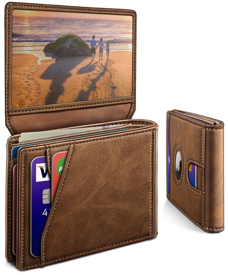 miyozi AirTag Wallet for Men Slim Leather Bifold with Holder Slot 2 ID Windows 13 Card Slots RFID Blocking Front Pocket Wallet with Gift Box - Image 2
