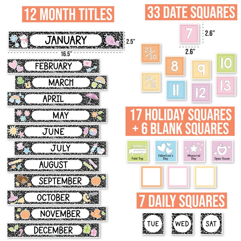 Hadley Designs Classroom Calendar Set Bulletin Board Decorations - School Calendar for Classroom Elementary, Preschool Must Haves, Homeschool & Daycare Essentials, Teacher Calendars - Image 2