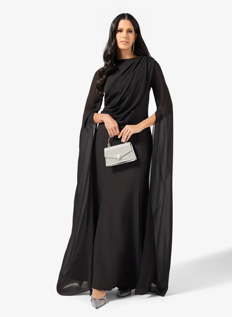 Draped Bodycon Dress with Cape Sleeves