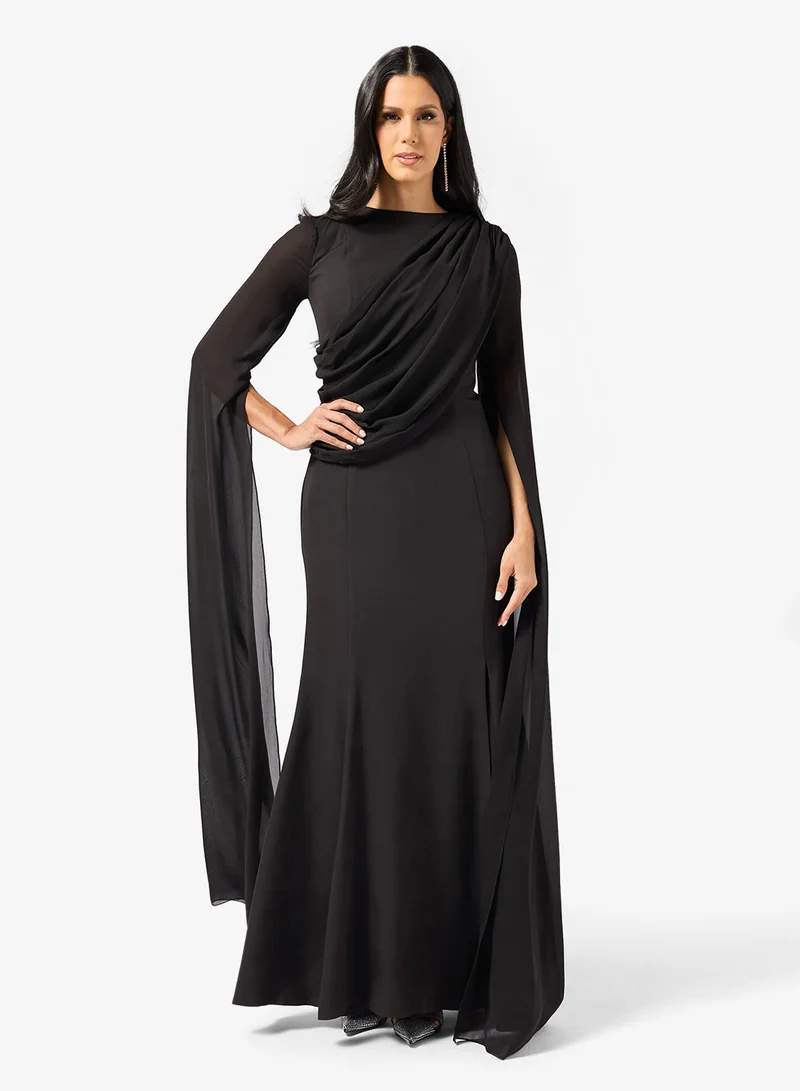 Namshi X  Draped Bodycon Dress with Cape Sleeves for Women | Best Price UAE