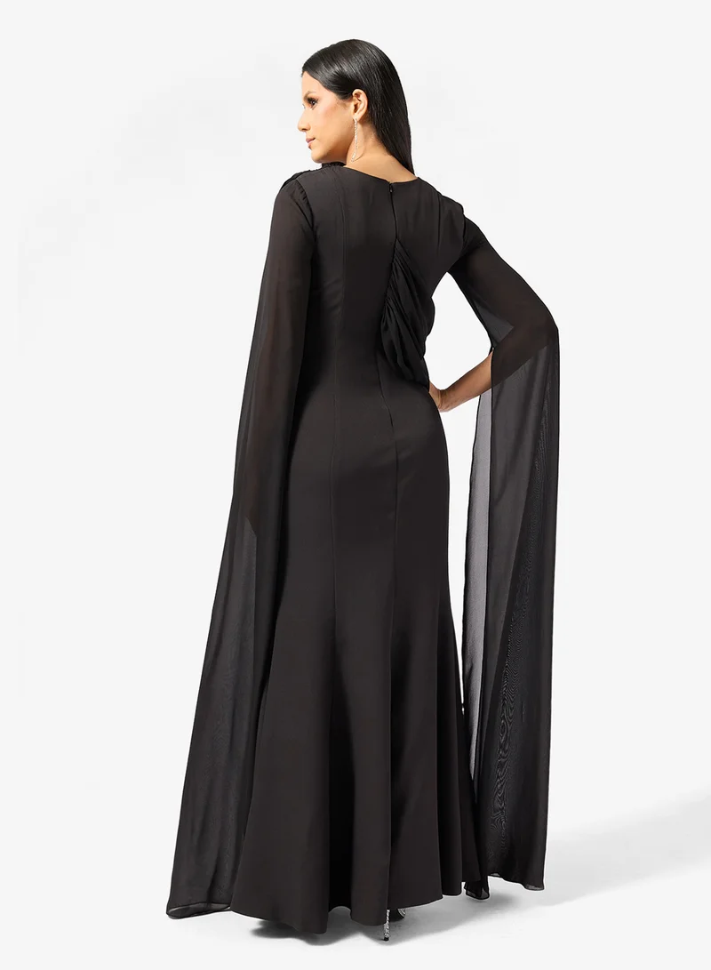 Namshi x Draped Bodycon Dress with Cape Sleeves