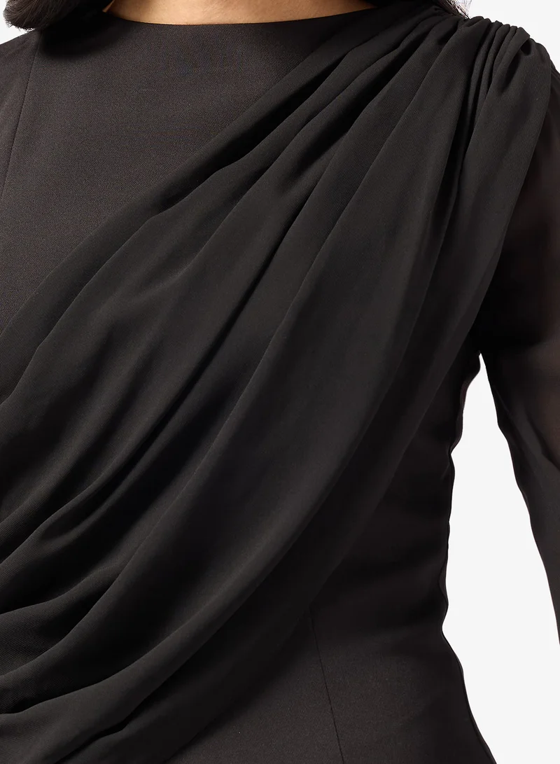 Namshi X  Draped Bodycon Dress with Cape Sleeves for Women | Best Price UAE