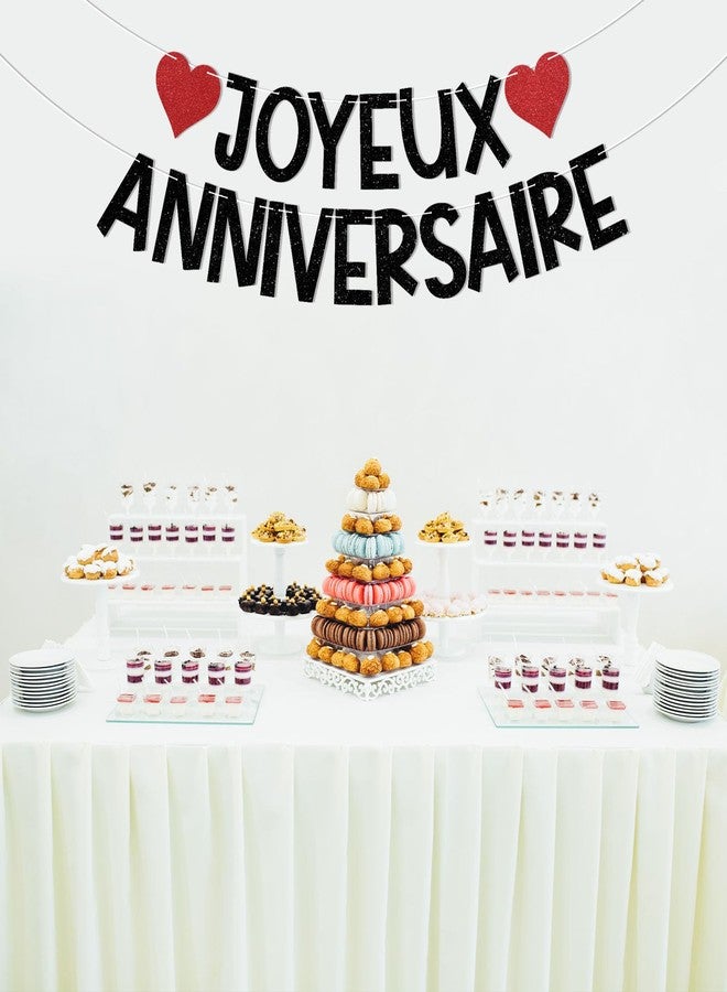 Ramciyo Joyeux Anniversaire Banner - French Birthday Party Decorations, Happy Birthday Banner Black Glitter - Image 5