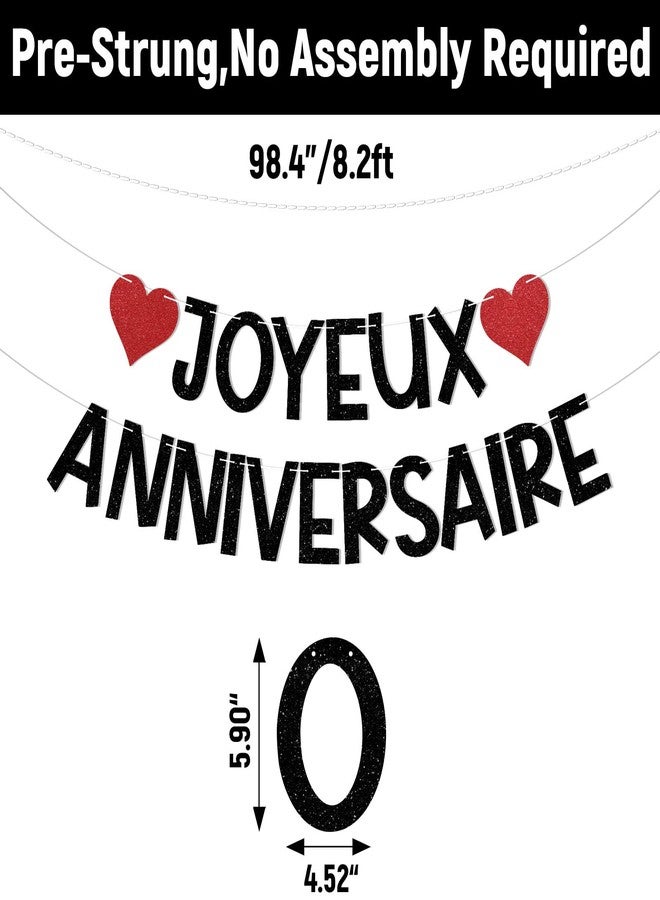 Ramciyo Joyeux Anniversaire Banner - French Birthday Party Decorations, Happy Birthday Banner Black Glitter - Image 2