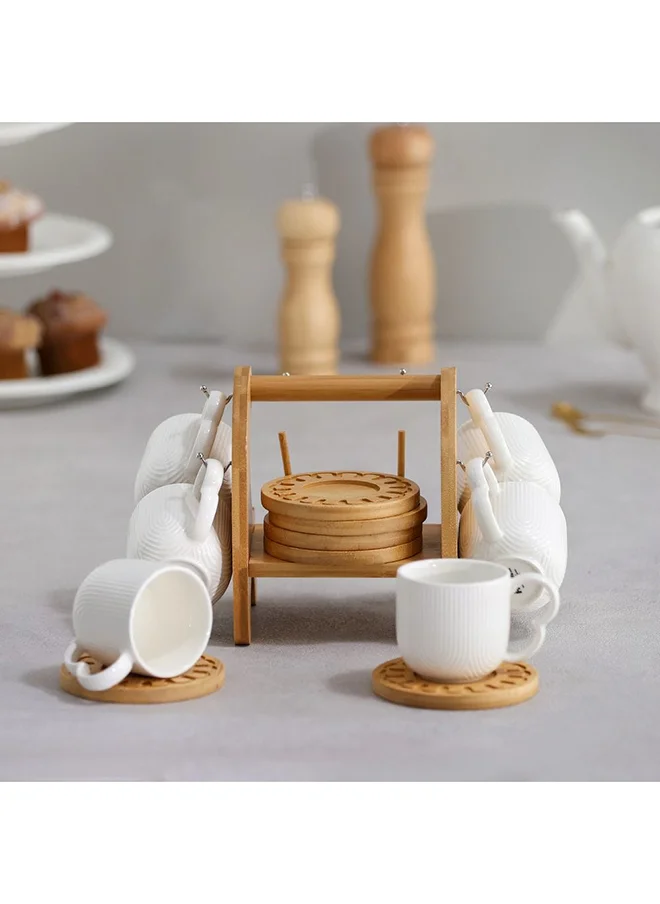 دانوب هوم Princess 13 Piece Tea Set Porcelain Bamboo Elegant Tea Service Collection High Quality Tea Set For Home Kitchen & Dining Room L30.5xW20xH17cm White