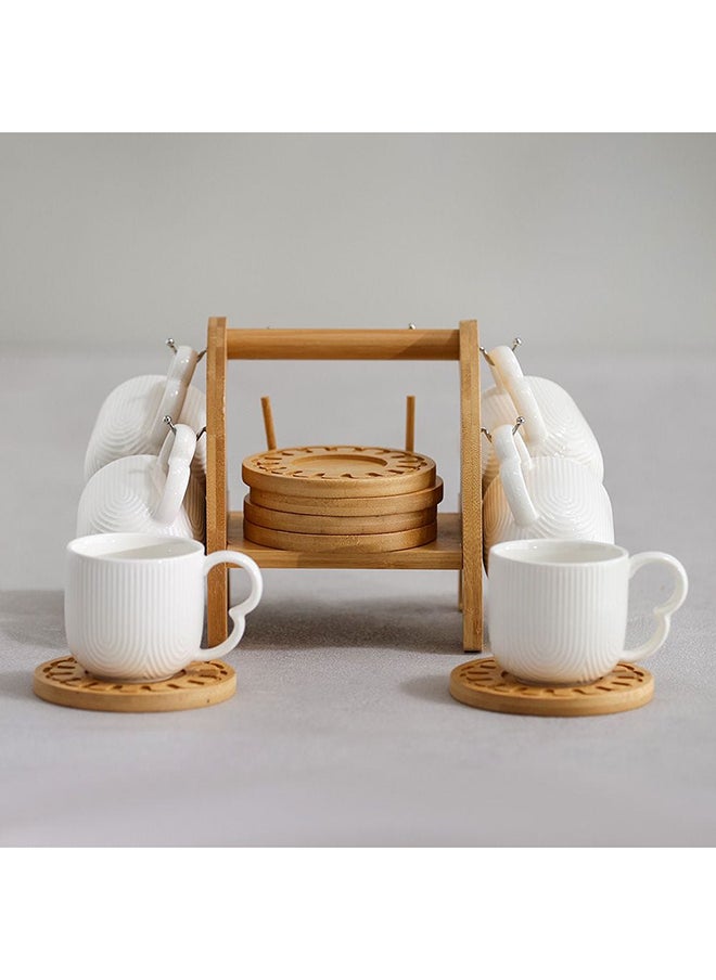 DANUBE HOME Princess 13 Piece Tea Set Porcelain Bamboo Elegant Tea Service Collection High Quality Tea Set For Home Kitchen & Dining Room L30.5xW20xH17cm White  - Image 4