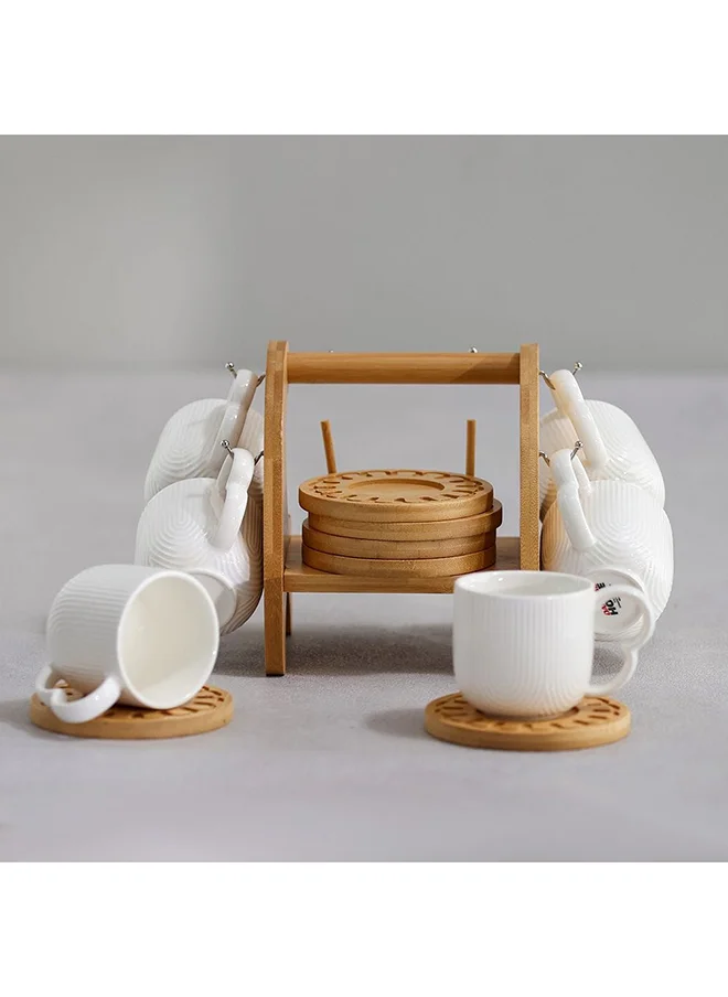 دانوب هوم Princess 13 Piece Tea Set Porcelain Bamboo Elegant Tea Service Collection High Quality Tea Set For Home Kitchen & Dining Room L30.5xW20xH17cm White