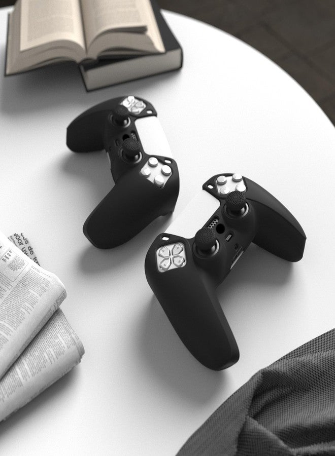 PlayVital Black Pure Series Anti-Slip Silicone Cover Skin for ps5 Controller, Soft Rubber Case for ps5 Wireless Controller with Black Thumb Grip Caps - Image 5