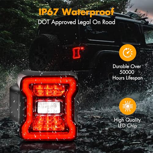 OKSIWA Full LED Tail Light Fit for 2018 2019 2020 2021 2022 2023 Jeep Wrangler JL(For Stock Halogen Model to Upgrade to FULL LED),LED Rear Light Set Brake Lamp Tail Lamp Assembly,Clear Lens - Image 5