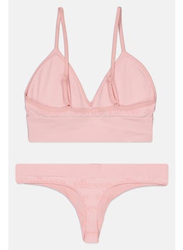 Ellesse Women 2 Pieces Brand Logo Padded Seamfree Bralette With Thong Set, Pink  - Image 2