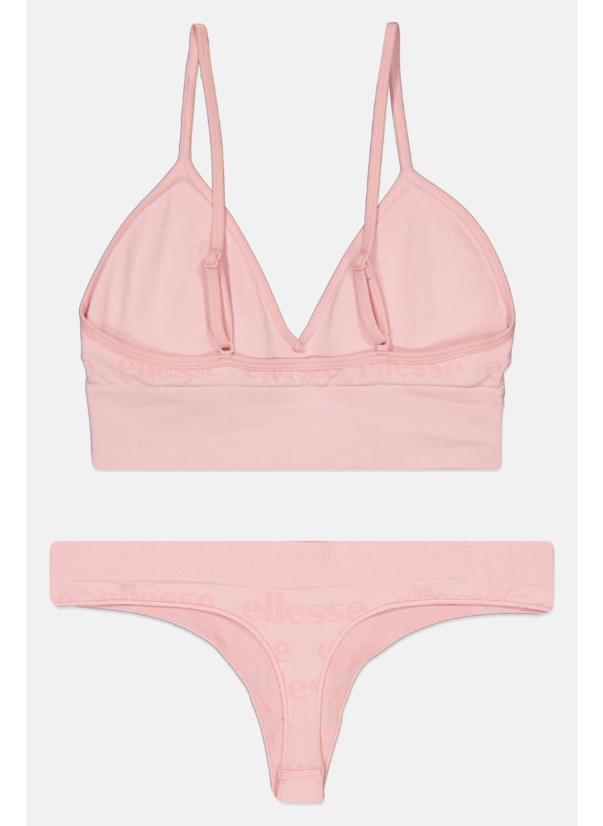 Ellesse Women 2 Pieces Brand Logo Padded Seamfree Bralette With Thong Set, Pink  - Image 2