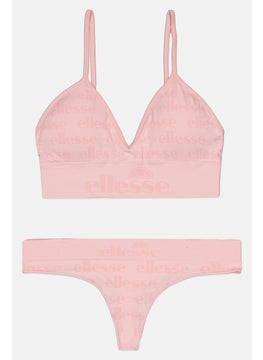 Ellesse Women 2 Pieces Brand Logo Padded Seamfree Bralette With Thong Set, Pink  - Image 1