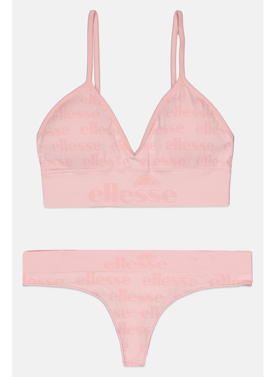 Ellesse Women 2 Pieces Brand Logo Padded Seamfree Bralette With Thong Set, Pink  - Image 1