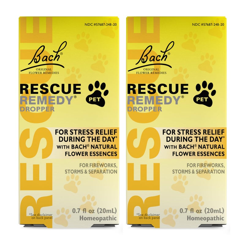 Bach RESCUE Remedy PET Dropper 20mL Natural Stress Relief Calming for Dogs Cats Other Pets Homeopathic Flower Essence Thunder Fireworks Travel Separation SedativeFree 2Pack