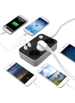 VMK GLOBAL VMK GLOBAL Extension Cord with 6 USB Slots, 3-Way Plug Extension Socket, UK 3-Pin Power Strip, Heavy Duty Universal Travel Adapter with Surge Protector for Home & Office (Black)  - Image 4